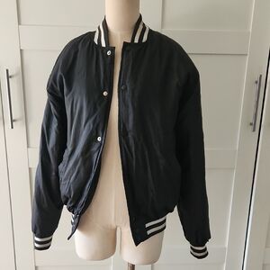 HOLLOWAY Black Varsity Bomber Jacket Striped Trim Blank - Adult Small